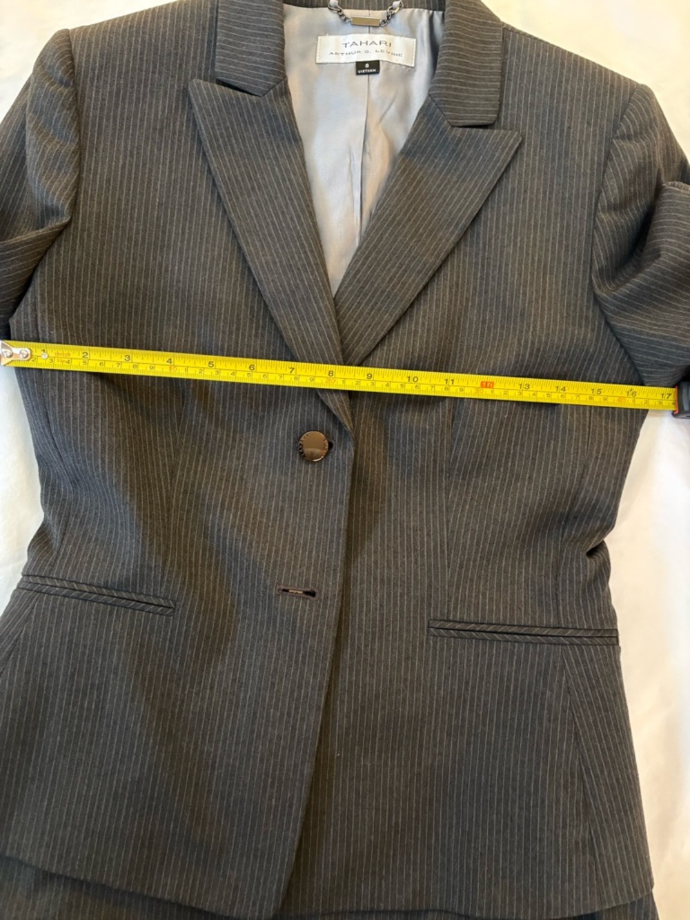Tahari Classic Women's Charcoal Pinstripe Blazer & Skirt Set - Picture 5 of 15